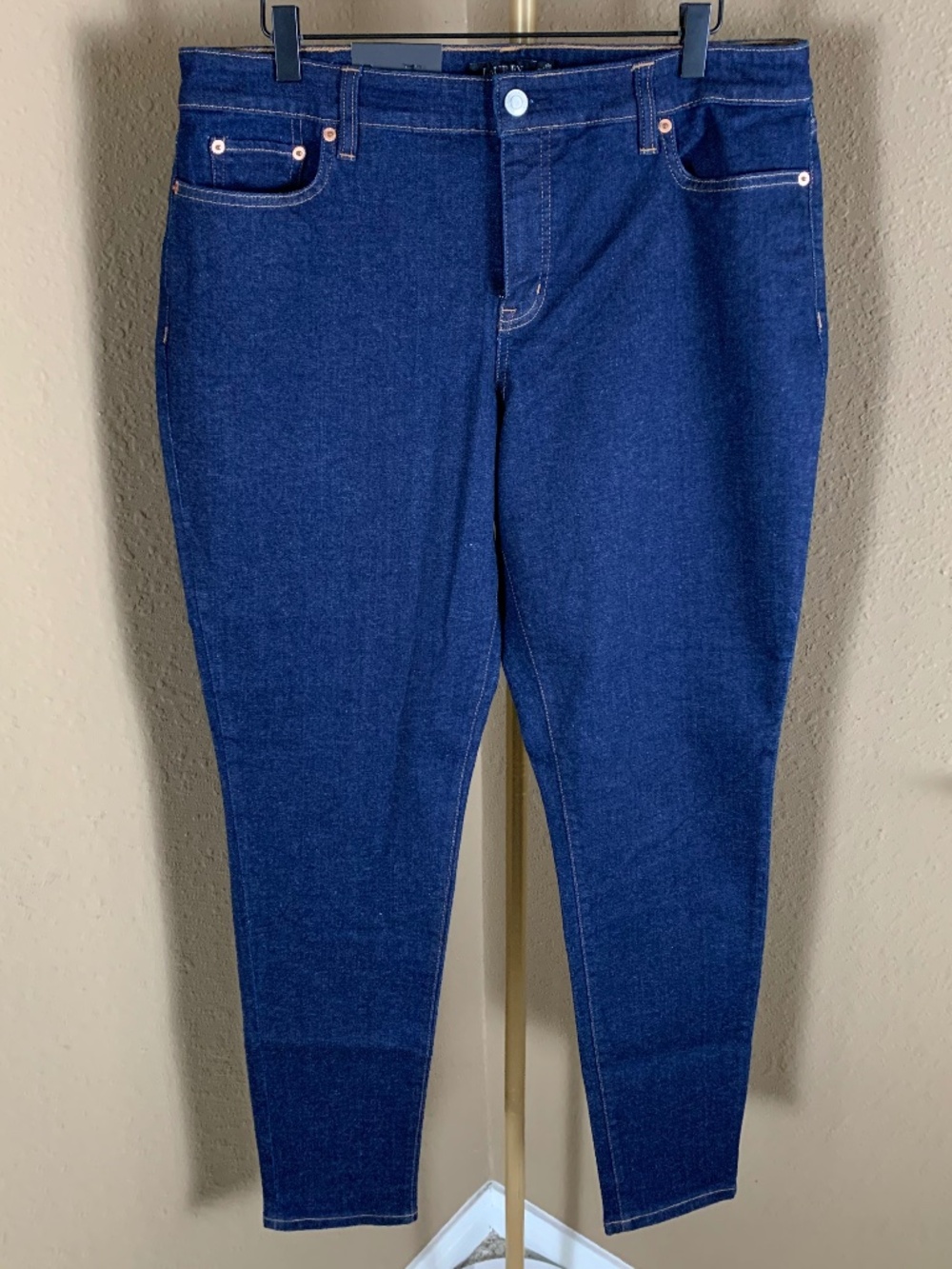 NWT Lauren Ralph Lauren Curvy Mid Rise Skinny Jeans 16W Dark Wash Stretch Denim